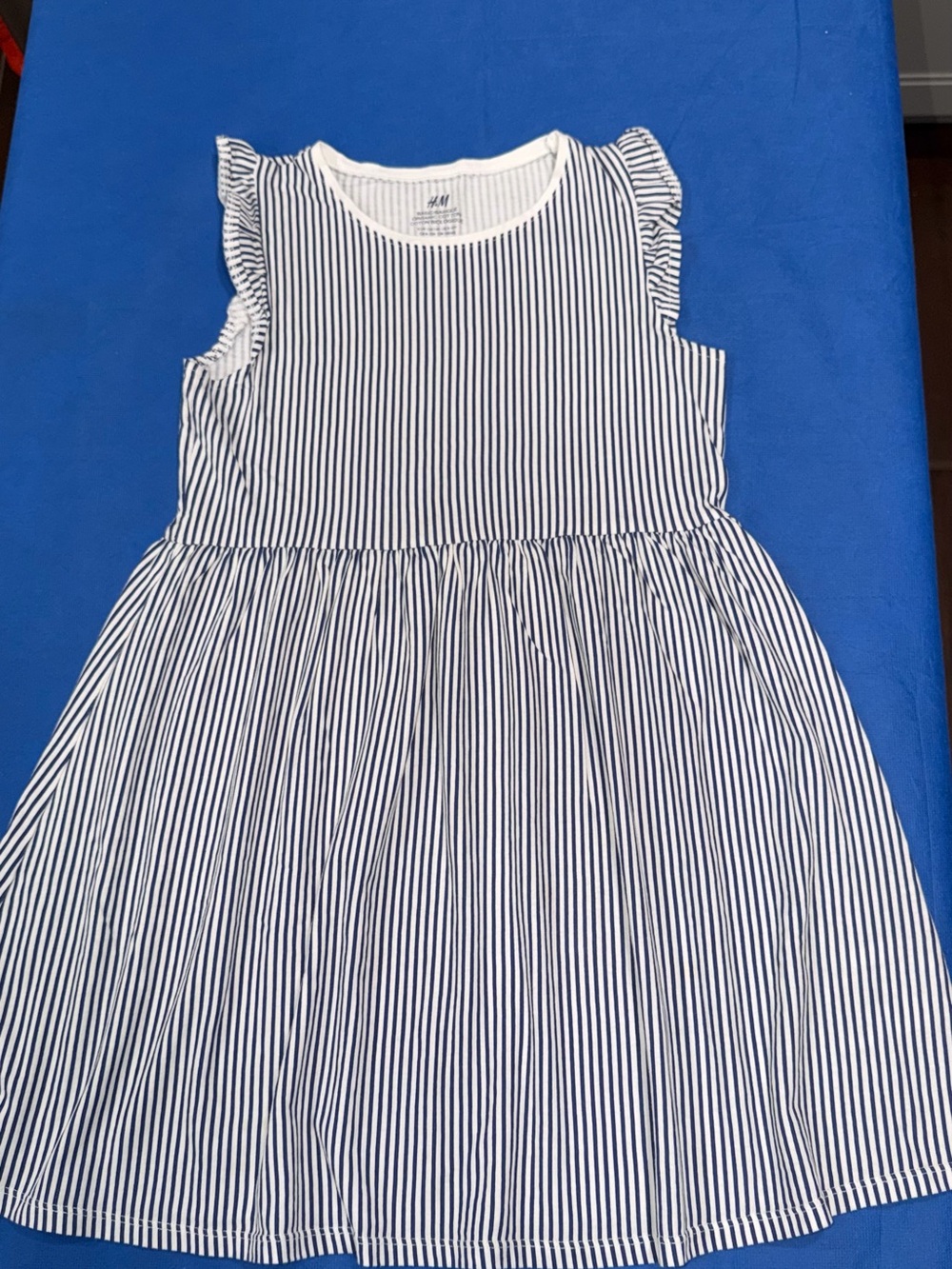 H&M Blue and White Striped Ruffle Sleeve Dress for Girls
